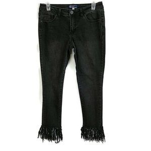Boomboom Jeans Womens sz 9 Black Denim Frayed Hem Cropped Skinny